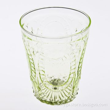 Solid Color Drinking Glass with Embossed Pattern, Small Size, 362mL Volume and 6cm Bottom Diameter